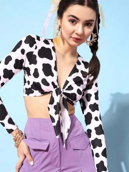 STREET 9 - White Printed fitted Crop top