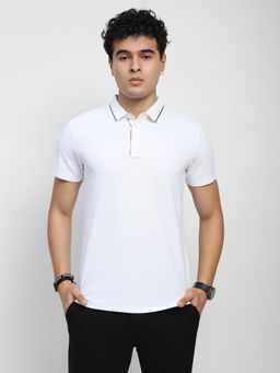 Global Republic - Men White Nylon Solid Regular Fit Polo T-Shirt