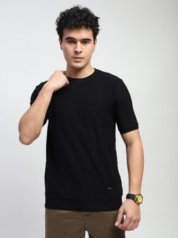 Global Republic - Men Black Cotton Solid Regular Fit T-Shirt