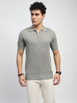 Global Republic - Men Grey Cotton Solid Regular Fit Polo T-Shirt
