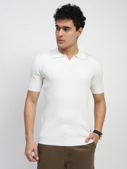 Global Republic - Men White Cotton Solid Regular Fit Polo T-Shirt