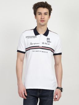 Global Republic - Men White Cotton Printed Regular Fit Polo T-Shirt