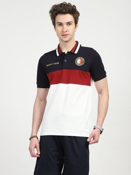 Global Republic - Men Maroon Cotton Colorblock Regular Fit Polo T-Shirt