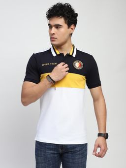 Global Republic - Men Yellow Cotton Colorblock Regular Fit Polo T-Shirt