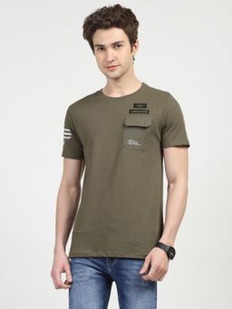Global Republic - Men Green Cotton Solid Regular Fit T-Shirt