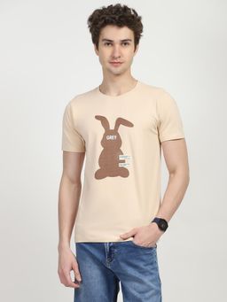 Global Republic - Men Cream Cotton Graphic Regular Fit T-Shirt