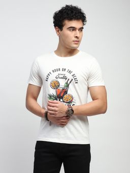 Global Republic - Men Off White Cotton Graphic Regular Fit T-Shirt