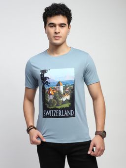 Global Republic - Men Blue Cotton Blend Graphic Regular Fit T-Shirt