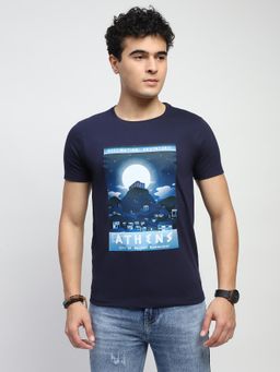 Global Republic - Men Navy Blue Cotton Blend Graphic Regular Fit T-Shirt