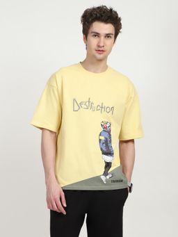 Global Republic - Men Yellow Cotton Graphic Regular Fit T-Shirt