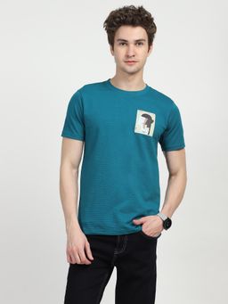 Global Republic - Men Teal Cotton Graphic Regular Fit T-Shirt