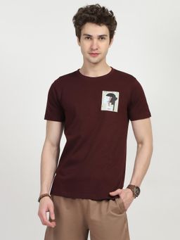 Global Republic - Men Wine Cotton Graphic Regular Fit T-Shirt