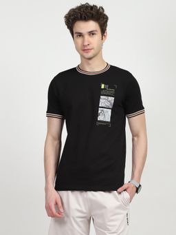 Global Republic - Men Black Cotton Graphic Regular Fit T-Shirt