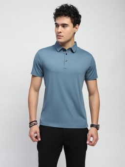 Global Republic - Men Turquoise Nylon Solid Regular Fit Polo T-Shirt
