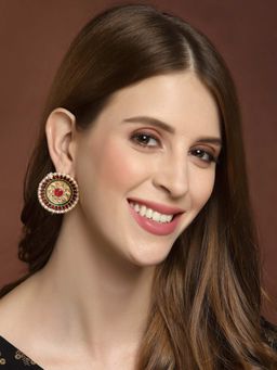 PANASH - Gold-Plated Kundan Oversize Circular Stud Earrings
