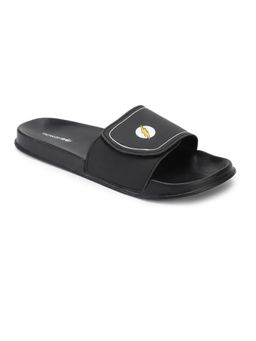 Bewakoof - Men's Black Flash Print Velcro Sliders