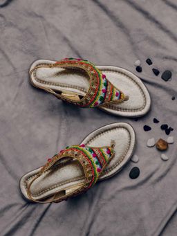 Lil Pitaara - Girls Multi Colour Zari Sandals