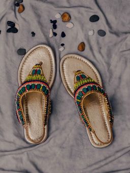 Lil Pitaara - Girls Multi Colour Embroidered Zari Sandals