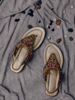 Lil Pitaara - Embroidered Girls Multi Colour Zari Sandals