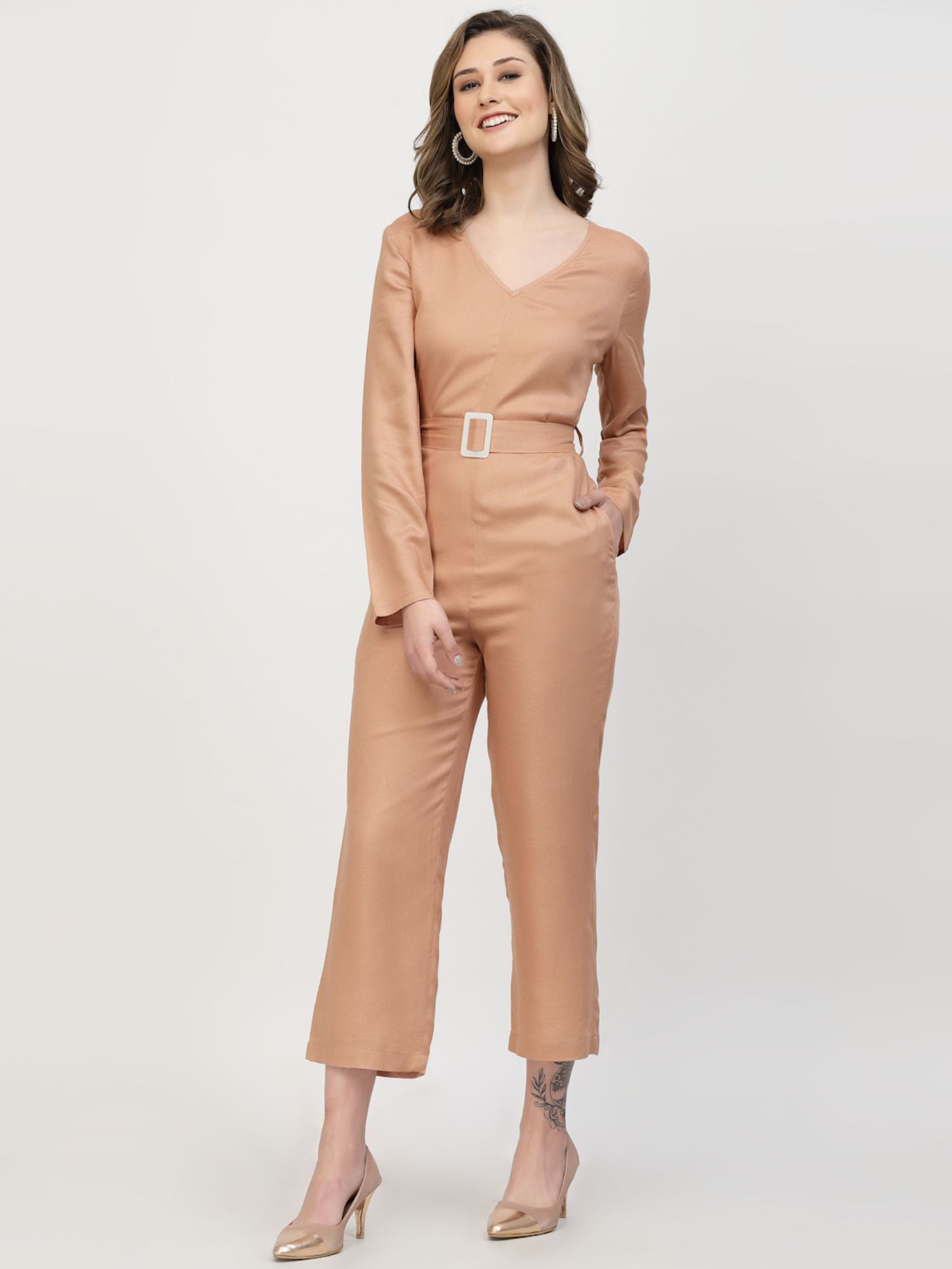 ayrolane Full Sleeve Jumpsuit with Belt Nude Pink (Set of 2)-picture-16