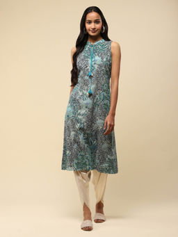 Aarke Ritu Kumar - Green Botanical Print Kurti with Drawstring