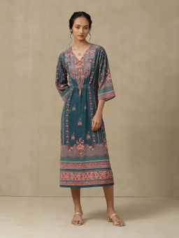 Aarke Ritu Kumar - Teal Printed Kaftan Dress