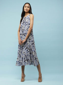 Aarke Ritu Kumar - Blue Sleeveless Paisley Print Dress