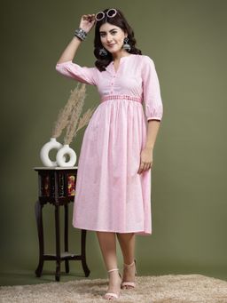 Rama's - Women Pink Color Floral Print A-Line Dress