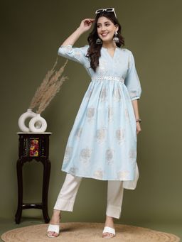 Rama's - Women Blue Color Floral Print A-Line Kurta