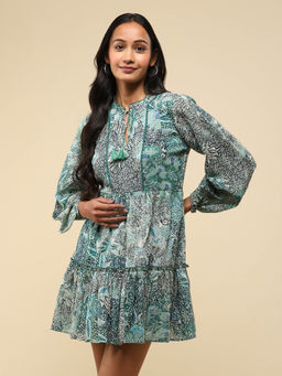 Aarke Ritu Kumar - Green Botanical Print Short Dress