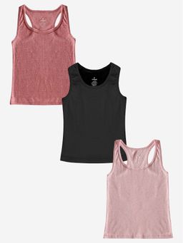 KiddoPanti - Girls Cotton Sleeveless Multi-Color Racer Back Tank Top (Pack of 3)