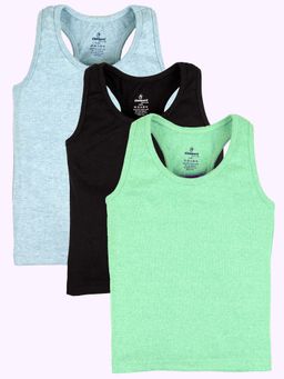 KiddoPanti - Girls Cotton Sleeveless Multi-Color Racer Back Tank Top (Pack of 3)