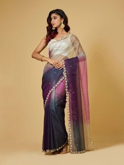Aparnaa - 4D Shaded Organza Purple Saree with Unstitched Blouse