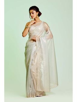 Aparnaa - Ivory Tissue Organza Saree with Unstitched Blouse