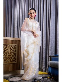 Aparnaa - White Applique work Tissue Saree with Unstitched Blouse