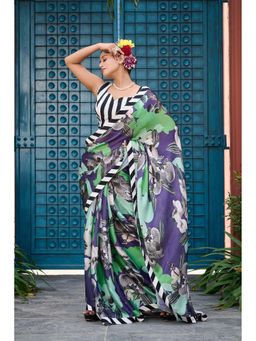 Aparnaa - Classy Purple Satin Georgette Saree with Unstitched Blouse