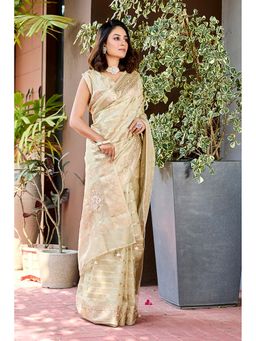 Aparnaa - Beige Tissue Weaving Saree with Unstitched Blouse