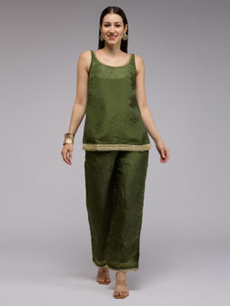 Gajra Gang - Olive Tissue Embellished Kurta And Pant With Dupatta La Dolce Vita (Set of 3)