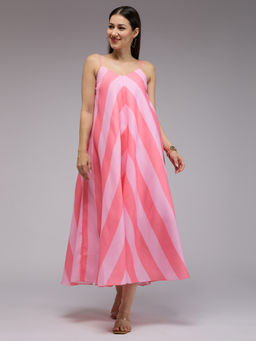 Gajra Gang - Pink Linen Stripe Dress Blushed Affair