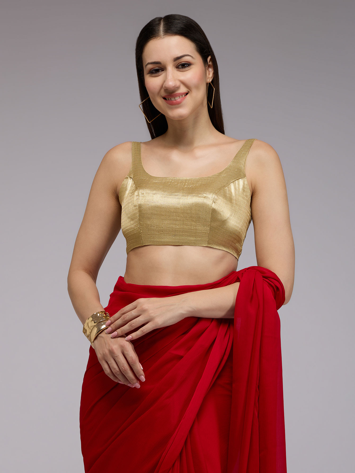 gajra gang Gold Textured Scoop Neck Sleeveless Stitched Blouse Boho Naari-picture-11