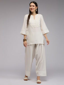 Gajra Gang - Off White Scallop Embellished Kurta & Salwar Co Ord Set Chalk & Slate (Set of 2)