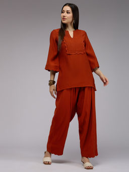 Gajra Gang - Rust Scallop Embellished Kurta And Salwar Co Ord Set Boho Naari (Set of 2)