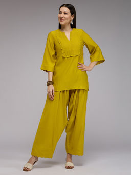 Gajra Gang - Yellow Scallop Embellished Kurta And Salwar Co Ord Set La Dolce Vita (Set of 2)