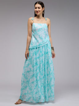 Gajra Gang - Blue Sequin Asymmetric Top & Tie Dye Skirt Seamance (Set of 2)