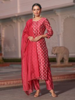 Jaipur Kurti - Women Embellished Chanderi Kurta with Trousers and Dupatta (Set of 3)