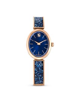 SWAROVSKI - Crystal Rock Oval Watch Swiss Made Crystal Bracelet Blue Rose Gold-Tone Finish-5656822 (M)