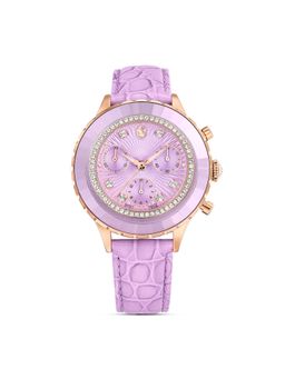 SWAROVSKI - Octea Chrono Watch Swiss Made Leather Strap Purple Rose Gold-Tone Finish - 5690804 (M)