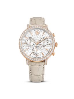 SWAROVSKI - Tennis Chrono Watch Swiss Made Leather Strap Beige Rose Gold-Tone Finish-5702849 (M)