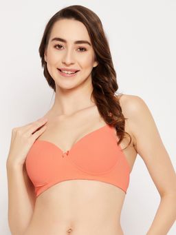 Clovia - Polyamide Printed Padded Full Cup Wire Free T-Shirt Bra - Peach