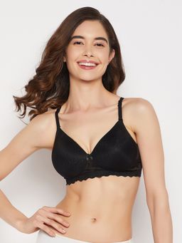 Clovia - Lace Printed Padded Full Cup Wire Free T-Shirt Bra - Black